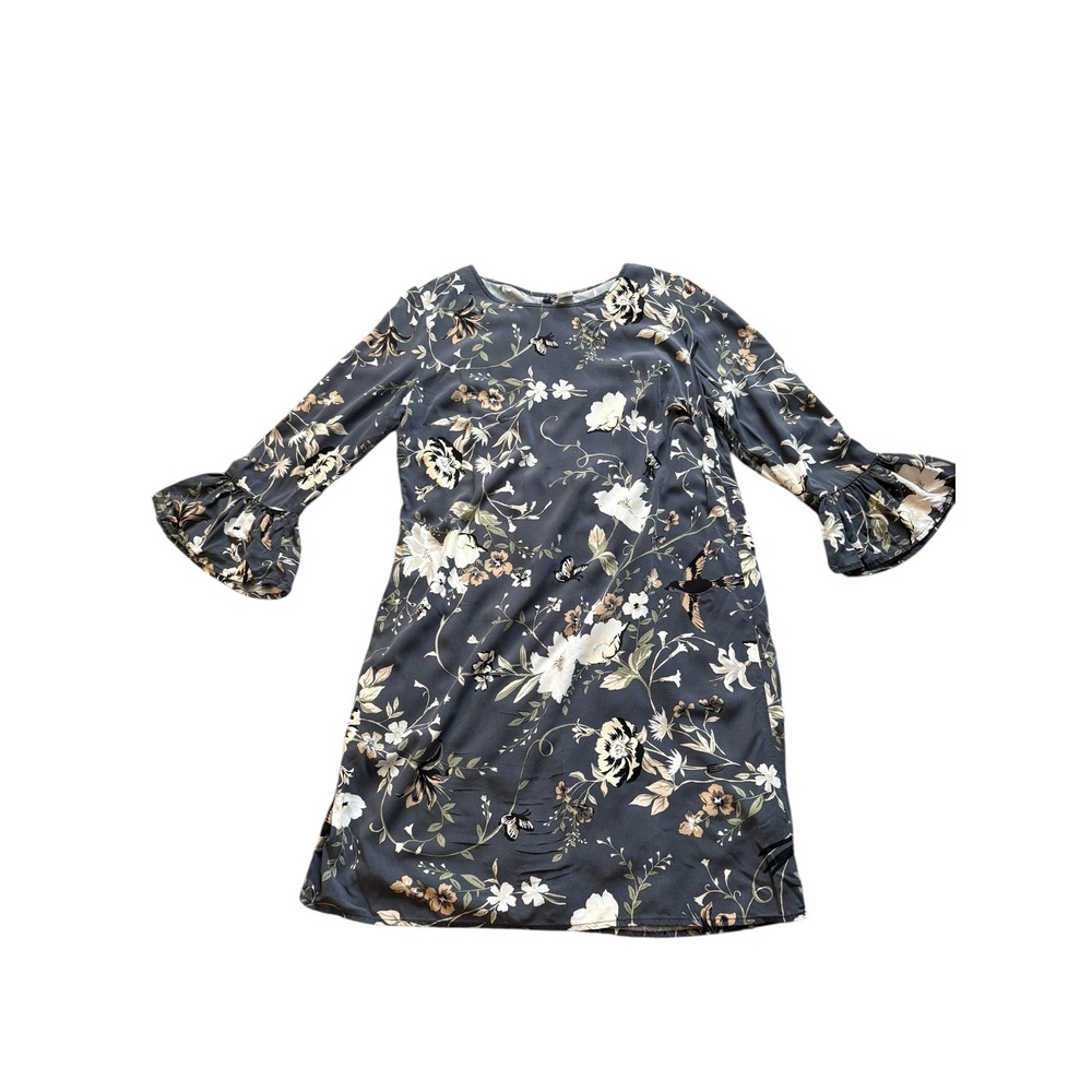 Old Navy Women's Dress Small Blue Floral Bird Print Rayon Bell Sleeve Shift Boho - Picture 3 of 8